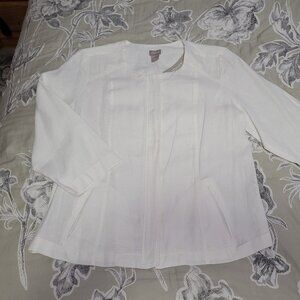 Chico's White Linen Zip-up 3/4 Sleeve Linen Jacket  Size 1 = 8/Medium NWT